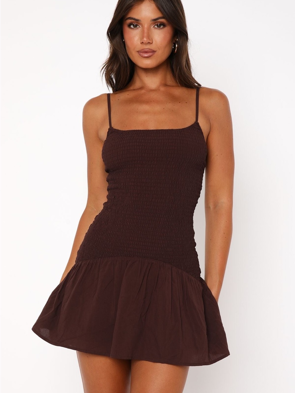 NWT White fox Mini Dress Chocolate Brown